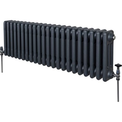 Radiatore Termosifone a 3 Colonne 300mm x 1012mm Moderno Centralizzato Grigio Antracite in Acciaio Inox Orizzontale a Parete Cucina Soggiorno Bagno Kit di Fissaggio e Spazzola Inclusi (1/5)