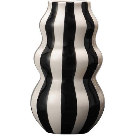 Vase rond en céramique peinte - Ornement pour salon, chambre, entrée, bureau - Décoration florale - Noir (1/5)