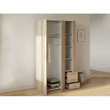 Guardaroba 3 ante Suzette, Mobile camera da letto, Cabina armadio portabiti, Armadio appendiabiti, 116x50 h200 cm, Quercia (1/5)
