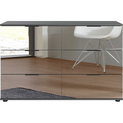 Commode à tiroirs, meuble de rangement coloris graphite - Longueur 130 x Hauteur 83 x Profondeur 41 cm (1/2)
