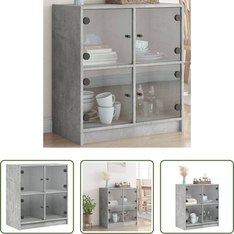 Rangement - Armoire latérale avec portes en verre gris béton 68x37x75,5 cm (1/5)