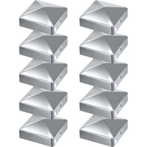 Tappi piramidali in acciaio zincato per pali – 10 pezzi, 100 x 100 mm, finitura argento