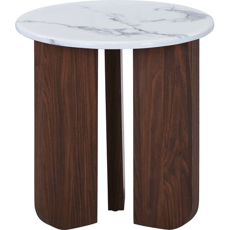 ELODIE - 45 - Table d'appoint ronde en marbre composite pieds couleur bois foncé D45 cm