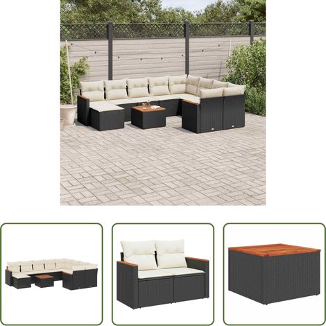 Gartenmöbel - 11-tlg. Garten-Sofagarnitur mit Kissen Schwarz Poly Rattan (1/5)