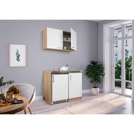 Küche Miniküche Singleküche Küchenzeile Pantry Eiche Weiß Levin 100 cm Respekta