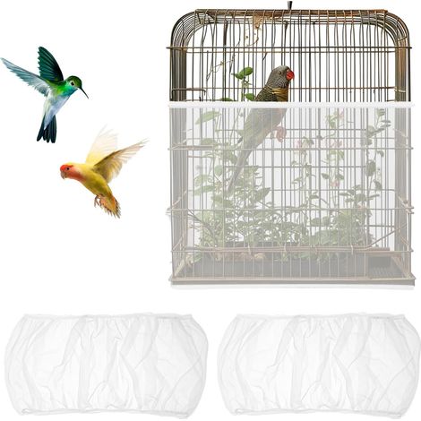 Filet de protection blanc pour cage à oiseaux, réglable et extensible, idéal pour les cages rondes et carrées à perroquets. (1/5)