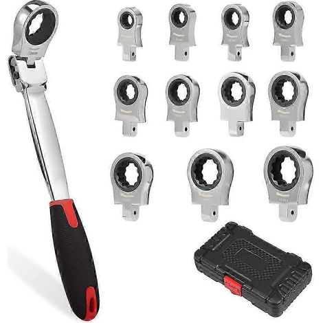Jeu de clés à cliquet à tête flexible, outil à cliquet métrique 8-19 mm avec têtes interchangeables et rangement WHBYV (1/4)