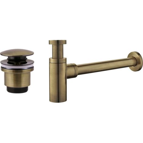 Set di scarico e sifone rotondi in bronzo antico, Damast KITSCA3 Bronzo