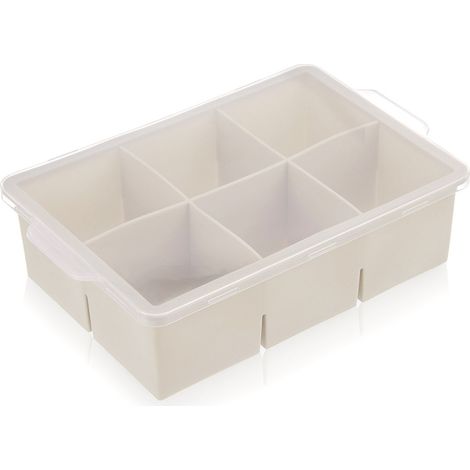 Stampo per cubetti di ghiaccio in silicone beige con coperchio XXL 18,5x12x5 cm (1/5)