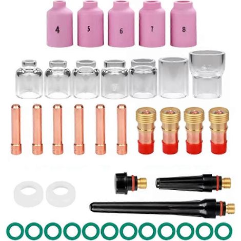 Kit de 41 pièces pour torche de soudage TIG : bague de protection, lentille à gaz et coupelle en verre Pyrex 4-12 pour torche WP17/18/26, 1,0 mm.