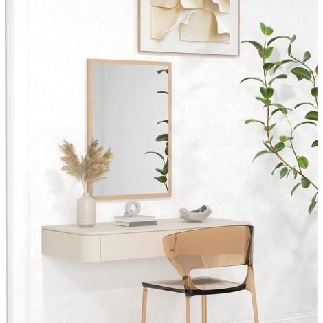 Miroir mural rectangulaire décoratif 50 x 70 cm avec 4 crochets, cadre en MDF bois clair pour chambre, salle de bain, entrée  CHICFURN (1/5)