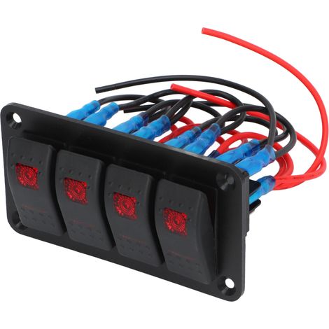 Panneau 4 interrupteurs à bascule rouges pré-câblés 12V 20A 24V 10A pour voiture bateau, avec 2 autocollants, interrupteur à levier étanche, kit de commutation marine (1/5)