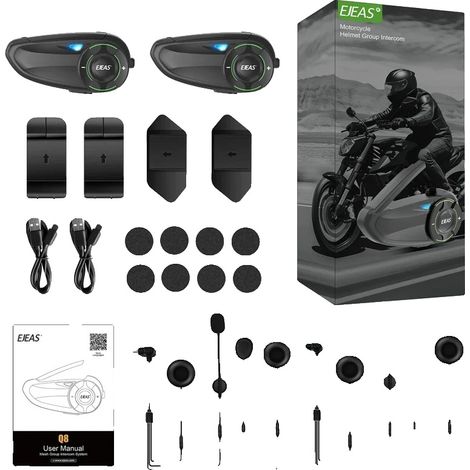 Auriculares, intercomunicador para 6 personas, diseño impermeable, Q8, 2 unidades (1/2)