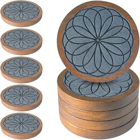 Dessous de verre en bois pour boissons, lot de 5 dessous de verre absorbants, gris antidérapants (1/5)