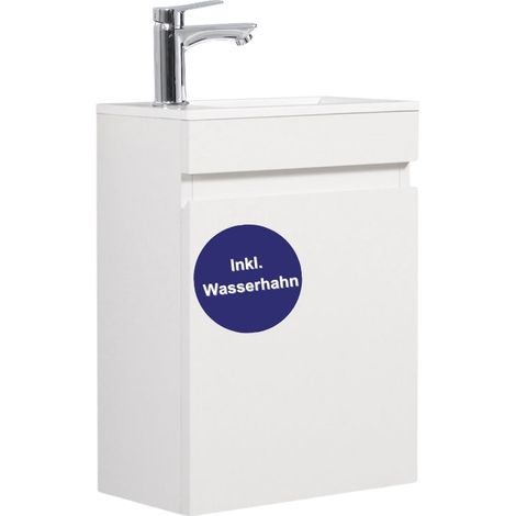 Kometmöbel Gäste-WC Waschtisch Set 40 cm Vormontiert Klein Waschbecken mit Unterschrank (Weiß 40cm, Mit Wasserhahn Chrom) (1/5)