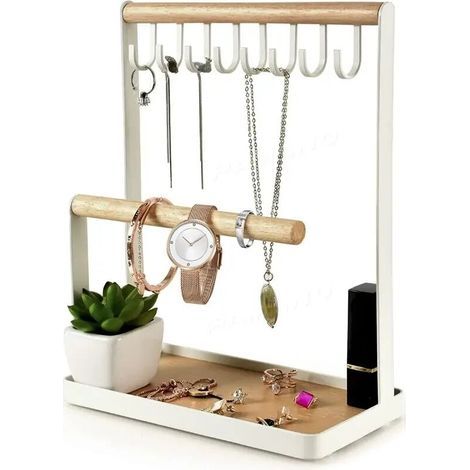 Support à bijoux, organisateur de bagues suspendues, plateau de boucles d'oreilles, 8 crochets de rangement pour colliers, Bracelets (1/4)