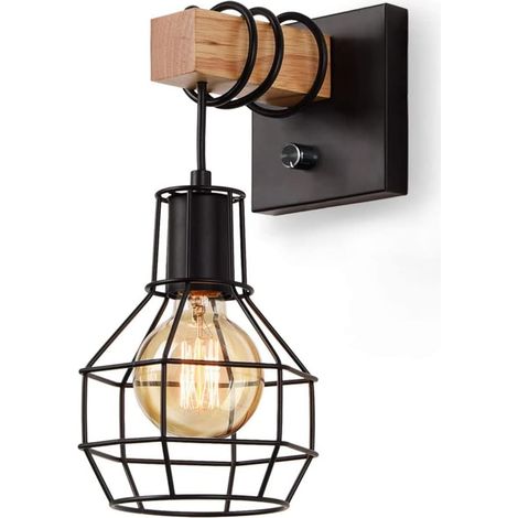 Applique murale industrielle rétro en forme de cage métallique, applique murale en fer avec interrupteur, applique murale créative en forme de cage à oiseaux noire, luminaires décoratifs muraux pour f (1/5)