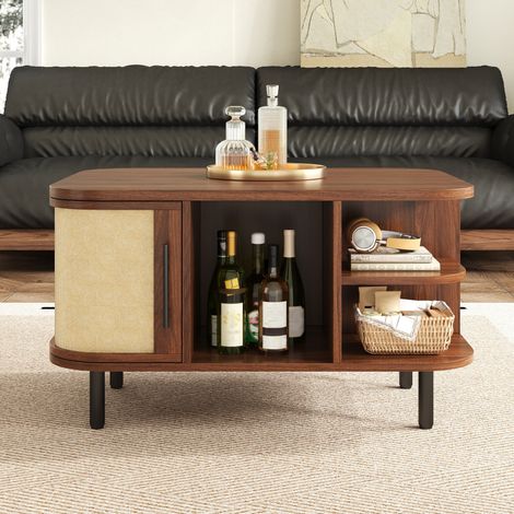 Table basse 80x60x46,5 cm en MDF noyer, avec rangement pour salon moderne FloraGrace (1/5)