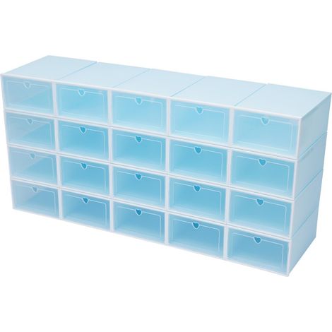 20 boîtes à chaussures à couvercle rabattable, grand format, empilables, avec couvercle rabattable, boîtes à chaussures DIY personnalisables, modèle bleu avec cœur. (1/5)