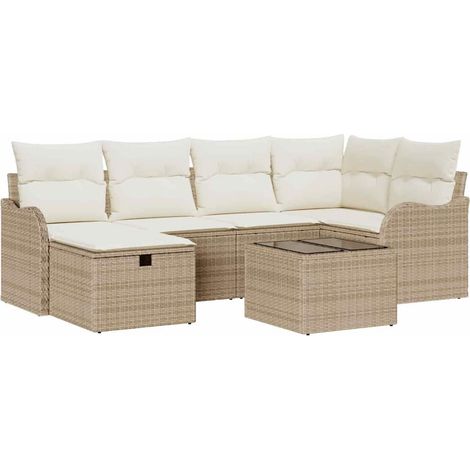 Maison Exclusive - Set Divano da Giardino con cuscino 7 pcs Beige Poly Rattan