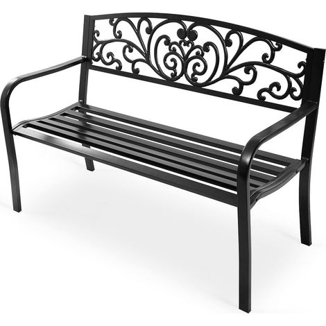 COSTWAY Metal Garden Bench Patio Park Bench with Curved Seat& Armrests-Black (1/5)