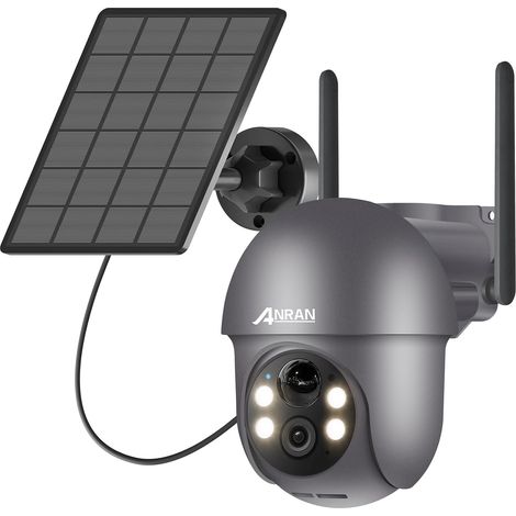 2K Caméra Surveillance WiFi sans Fil, Panneau Solaire+Batteries, 360° Pan/Tilt, Détection Mouvement PIR, Couleur Vision Nocturne Alarme Audio, SD/Cloud, Gris (1/5)
