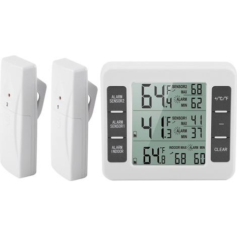 Thermomètre numérique sans fil pour réfrigérateur avec alarme sonore et 2 sondes