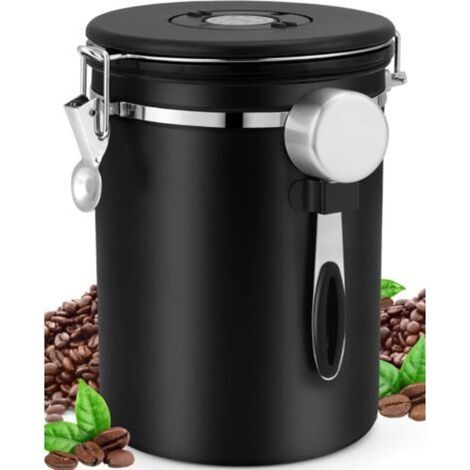 Airtight Coffee Canister, Coffee Bean Canister with Measuring Spoon (2.8L Black) (1/5)