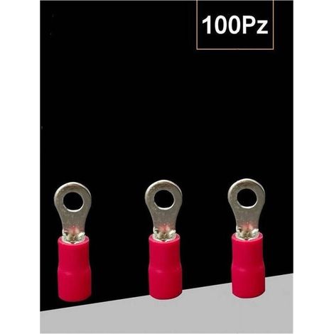 Vtizikl Set 100 Pz Capicorda Terminale Ad Occhiello Isolato Per Cavi 1.5-2.5mm² M4 Rv2-4 - Rosso (1/3)