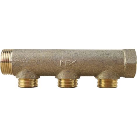 Ibp Bänninger – Verteiler für Fußbodenheizung, 1" Außengewinde/Innengewinde – 3 x 3/4" Ausgänge – 50 mm Mittenabstand – Messing CW 617 N für Sanitär- und Heizungsanwendungen (1/5)