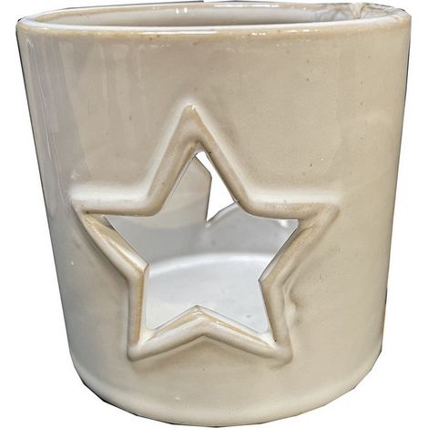 Star Cut-Out Tealight Holder - Ceramic - L8 x W8 x H8 cm - White