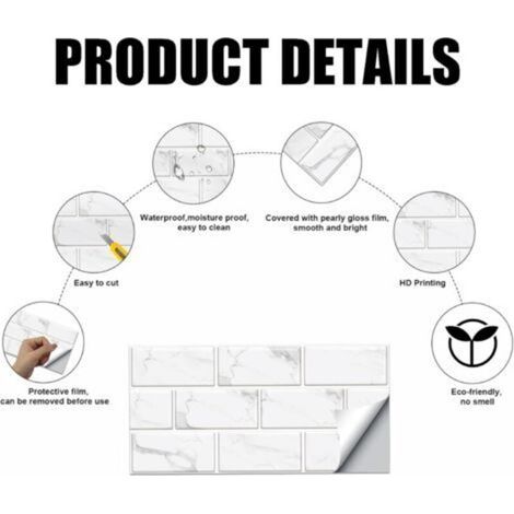 Carrelage Cuisine, 12 pièces Autocollant en Tuile Auto-Adhésif Sticker Imperméable en PVC Autocollants de Carreaux Carrelage Adhesif Mural Autocollant pour Salle de Bains et Cuisine (1/3)