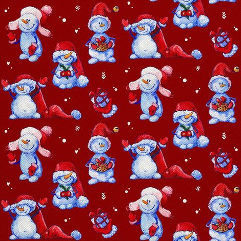 Tela decorativa para exteriores Oxford - motivo de muñecos de nieve con regalos 2 I DX559 (1/5)