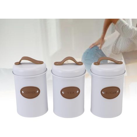 Contenitore triplo ermetico per caffè, tè e biscotti - Custodia in similpelle e ferro (1/4)