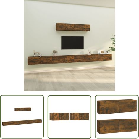 The Living Store 6-tlg. TV-Schrank-Set Räuchereiche Holzwerkstoff - TV-Schrank - Holzwerkstoff - Fernsehtisch - Wohnzimmermöbel - Regal (1/5)