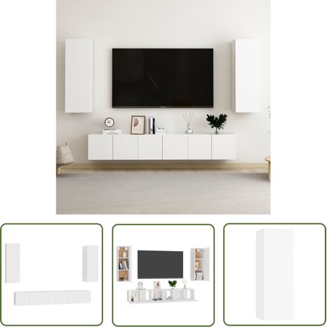 Meuble tv bois - vidaXL Ensemble de meubles TV 5 pcs Blanc Bois d'ingénierie - (1/5)