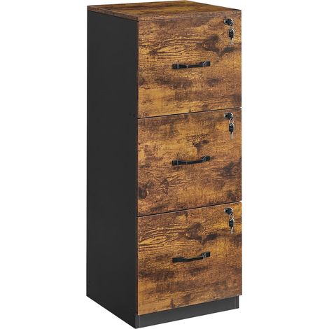 VASAGLE CUSTOS Collezione - Cassettiera da Ufficio, Mobile per Documenti, Supporto Stampante, 3 Cassetti, Barre Sospese Regolabili, per A4 e Lettera, Marrone Vintage e Nero Inchiostro OFC055B01 (1/5)