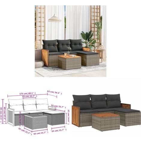 5-tlg. Garten-Sofagarnitur mit Kissen Grau Poly Rattan - Gartenmöbel - Sofasatz - Rattan Möbel - Outdoor Möbel - Lounge Set - Home & Living (1/3)