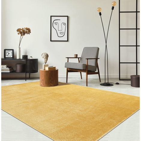 Tapis Moderne Moelleux à Poils Courts, antidérapant, Lavable Jusqu’à 30°C, Super Doux, Aspect Fourrure, pour Salon et Chambre, décoratif, Or, 140 x 200 cm (1/5)