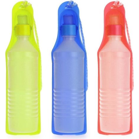 Botella de agua portátil con recipiente bebedero para perros y gatos (300ml)  Color: Azul oscuro