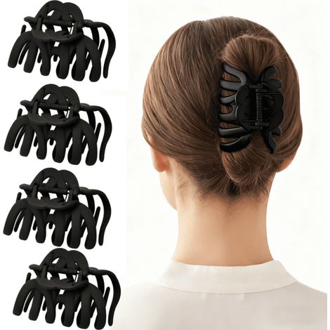 4-Pack Giant Octopus Matte Non-Slip Large Hair Clips - Black (1/5)