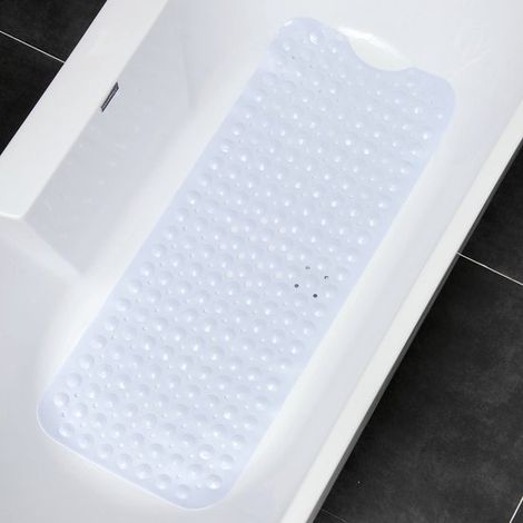 Tappetino antiscivolo per la vasca da bagno - 100 × 40 cm - Antimuffa - Lavabile in lavatrice - Tappetino con ventose e fori di drenaggio - Morbido - Bianco (1/5)
