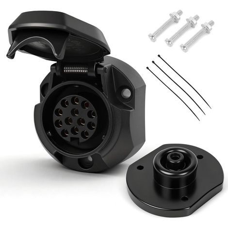 x 13-poliger Anhängersteckdosensatz, wasserdichter weiblicher Stecker, schwarzer ABS-Anhängerkupplungsstecker, für Wohnwagen und andere Fahrzeuge (1/5)