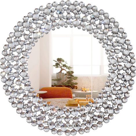 Specchio Rotondo Decorativo con Cristalli 86x2x86 cm, Vetro e Acrilico, Stile Moderno, per Soggiorno o Camera (1/5)