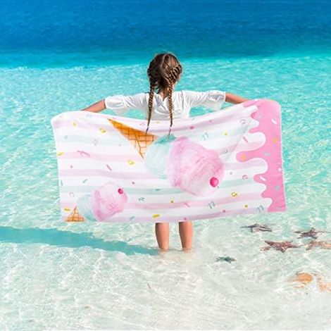 CSPARKV Ice Cream Kids Beach Towel - 70 x 150cm Sand Free Microfiber Towel for Girls Swimming Pool Travel Towel Absorbent Quick Dry Soft Beach Blanket Bath Shower Towel (1/5)