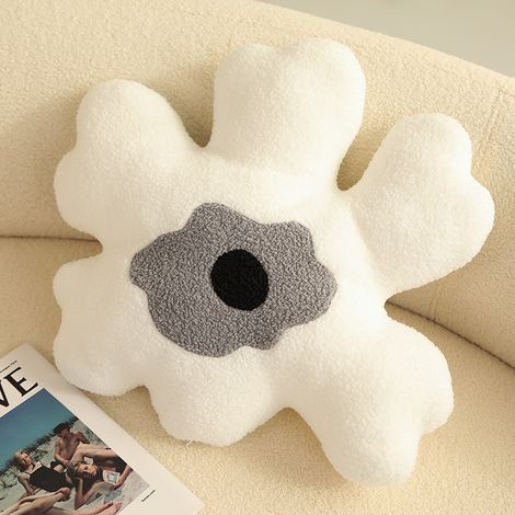 Coussin câlin en forme de fleur, rembourrage éponge molle et épaisse, coussin décoratif pour canapé, blanc et gris (1/5)