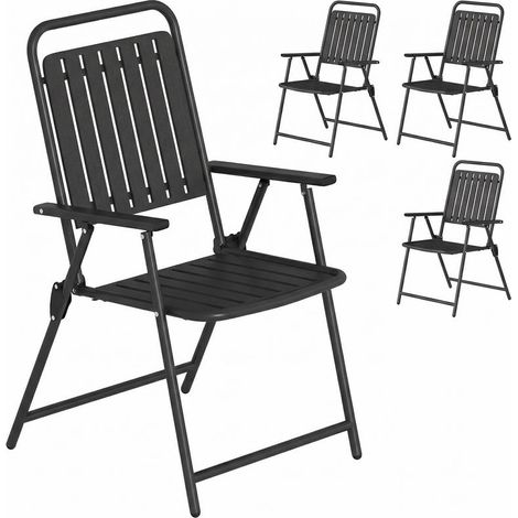 Lot de 4 chaises de jardin noires pliantes avec accoudoirs en métal, 55x63x93 cm, pratiques et résistantes pour extérieur (1/5)