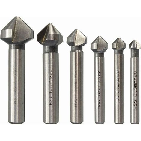 Lot de 6 forets à fraiser, fraise à fraiser HSS à 90°, fraise à fraiser, fraise à fraiser cylindrique, outil à vis pour bricolage, bois, métal, PVC, 6,3/8,3/10,4/12,4/16,5/20,5 mm (1/4)