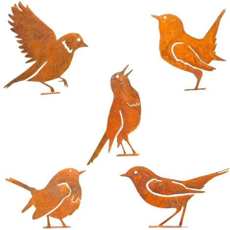 Silhouettes Oiseaux en Métal   Lot de 5   Décoration Rouillée pour Jardin, Terrasse, Parc