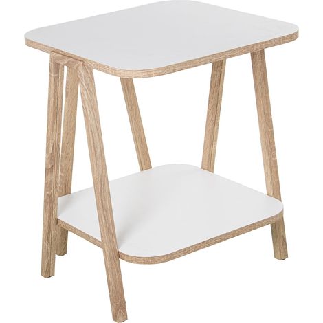 Table d'appoint avec étagère en Bois Blanc et chêne 38 x 38 x 1,8 cm, 38x38x1,8cm (1/4)